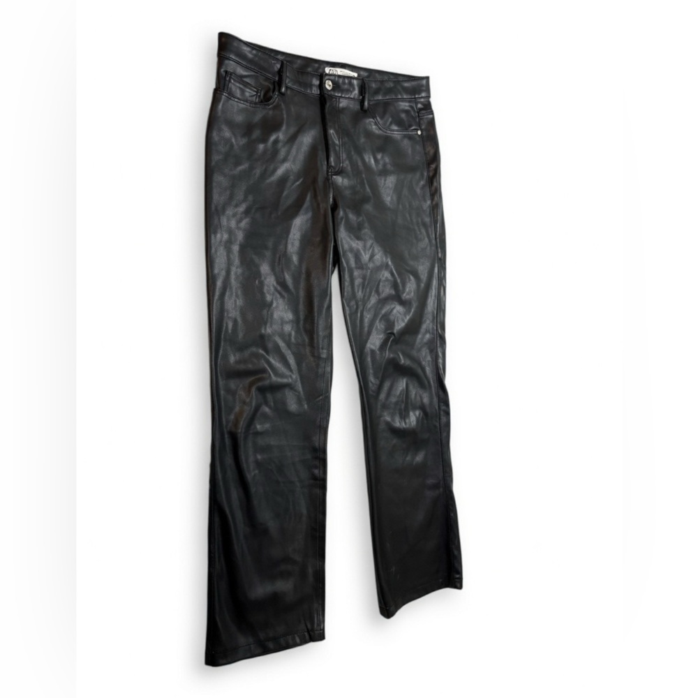 Zara Black Straight-Leg Faux Leather Pants